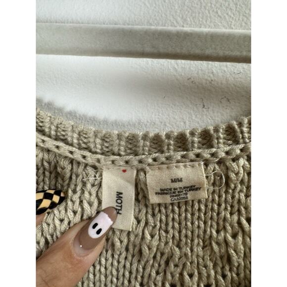 Moth Beige Chunky Knit Metallic Gold Glam Bohemian Quiet Luxury Sweater Tunic M - Picture 2 of 5